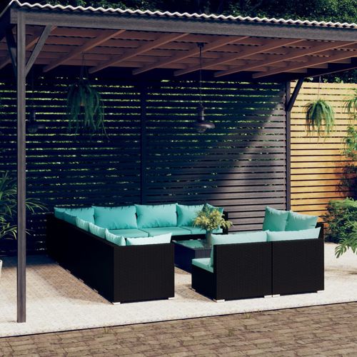 Set lounge da giardino contemporaneo - vidaXL 13-tlg : 3102849 - desayo - in rattan sintetico / in acciaio con rivestimento a polvere / in vetro