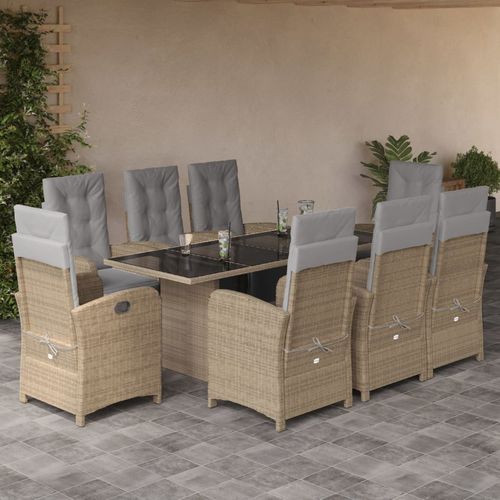 Set tavolo e sedia contemporaneo - vidaXL 9-tlg : 3212497 - desayo - da giardino / in rattan / in acciaio con rivestimento a polvere