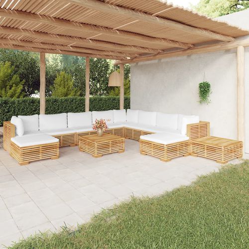 Set lounge da giardino contemporaneo - vidaXL 12-tlg : 3100887 - desayo - in legno massiccio / in teak / in tessuto