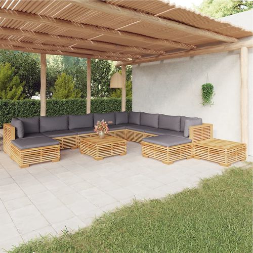 Set lounge da giardino contemporaneo - vidaXL 12-tlg : 3100888 - desayo - in legno massiccio / in teak / in tessuto