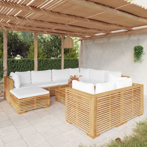 Set lounge da giardino contemporaneo - vidaXL 10-tlg : 3100881 - desayo - in legno massiccio / in teak / in tessuto
