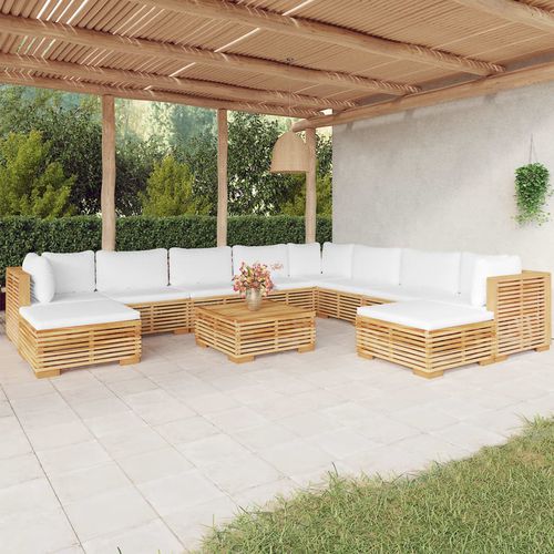 Set lounge da giardino contemporaneo - vidaXL 11-tlg : 3100883 - desayo - in legno massiccio / in teak / in tessuto