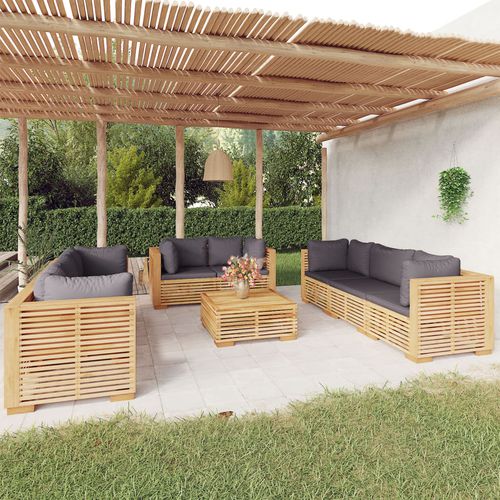 Set lounge da giardino contemporaneo - vidaXL 9-tlg : 3100874 - desayo - in legno massiccio / in teak / in tessuto