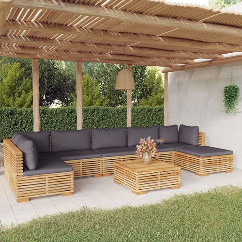 Set lounge da giardino contemporaneo - vidaXL 8-tlg : 3100910 - desayo - in legno massiccio / in teak / in tessuto