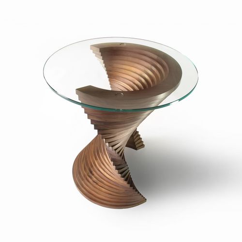 Tavolo d'appoggio design originale - AGUAVIVA - David Tragen - in legno massiccio / in noce americano / in vetro