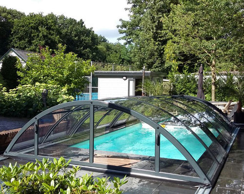 Copertura per piscina a mezza altezza - KLASIK CLEAR / KLASIK PRO CLEAR - ALBIXON a.s. - telescopica / in alluminio / in policarbonato