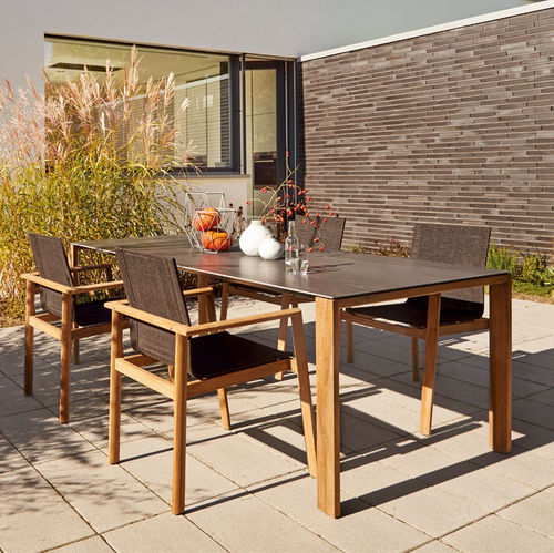 Tavolo da pranzo contemporaneo - SAFARI - Solpuri - in teak / in ceramica / rettangolare