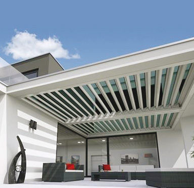 Pergola addossata - PanneauxFaçadesHD - in alluminio / con copertura in vetro