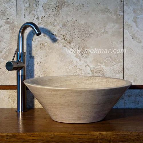 Lavabo da appoggio - 10 - Mekmar - in travertino / fatto a mano / rotondo