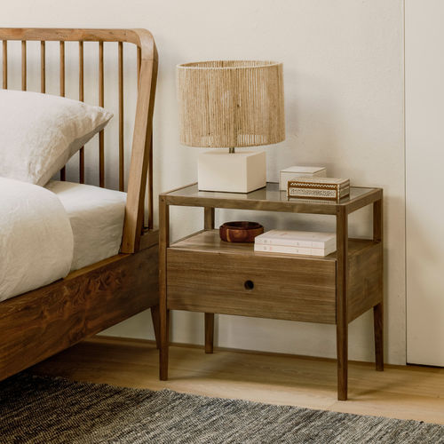 Comodino contemporaneo - Spindle  - ETHNICRAFT - in rovere / in teak / con supporto in quercia