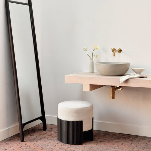 Pouf contemporaneo - Roller Max  - ETHNICRAFT - in tessuto / in mogano / tondo