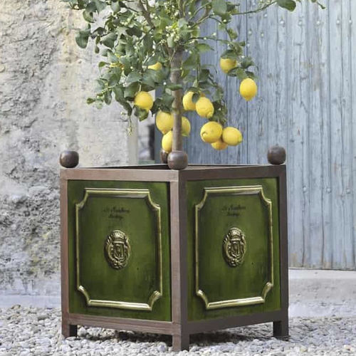 Grande fioriera in metallo - 6312.30 - Poterie de la Madeleine - in ceramica smaltata / quadrata / fatta a mano