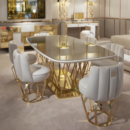 Tavolo da pranzo contemporaneo - Signature - Fertini Casa - in cristallo / in ottone / con supporto in metallo