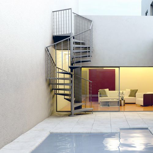 Scala a chiocciola quadrata - F20-Q - d'OPERA STAIRS - con gradini in metallo / con struttura in metallo / da esterno