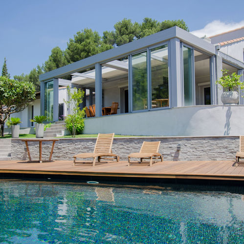 Pergola autoportante - SKYLOUNGE - ESPACE LOUNGE - addossata / in alluminio / in alluminio estruso