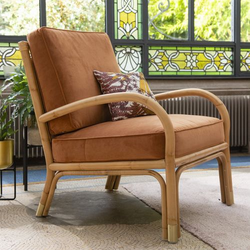 Poltrona contemporanea - RIVIERA - KOK Maison - in velluto / in rattan / con cuscino rimovibile