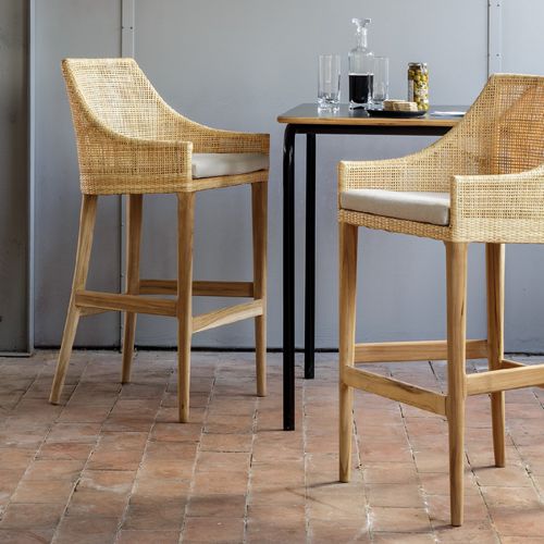 Sedia alta contemporanea - SAIGON - KOK Maison - da interno / in tessuto / in teak