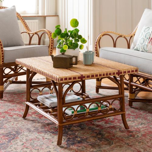 Tavolino basso contemporaneo - BAGATELLE - KOK Maison - in legno compensato / in rattan / con supporto in rattan