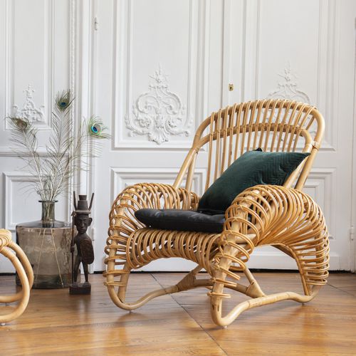 Poltrona contemporanea - BOUCLE - KOK Maison - in tessuto / in rattan / in rattan