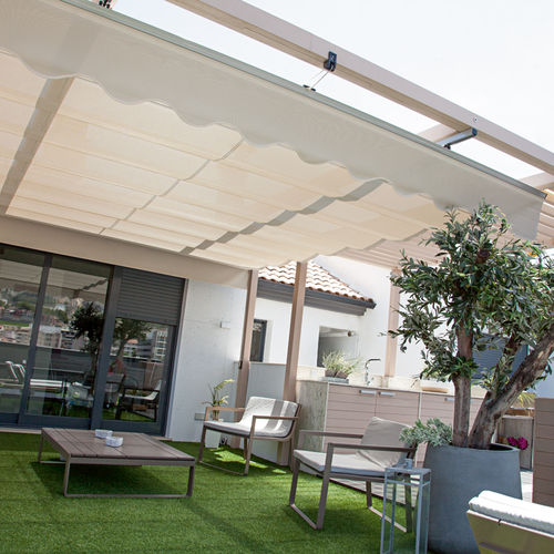 Pergola addossata - WALL MOUNTED PERGOLA - Persax - in alluminio / con copertura in tela