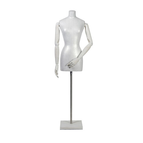 Busto donna - B306 ANTIQUE WHITE WITH WOOD STAINED ARMS - STOCKMAN - vintage / in legno / senza testa