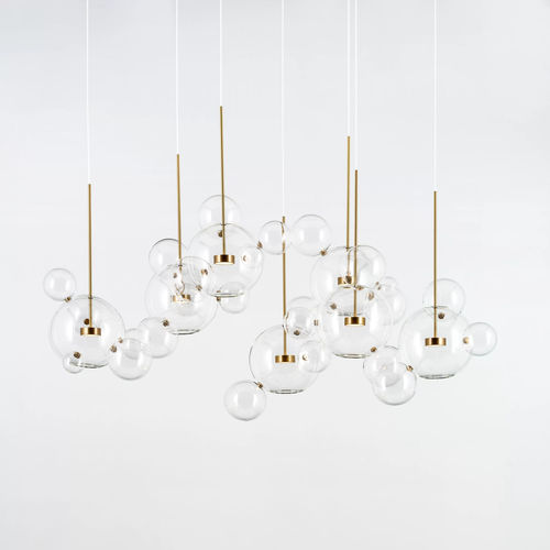 Lampadario contemporaneo - Bolle Linear 14 - Giopato & Coombes - in ottone / in vetro borosilicato / in vetro soffiato