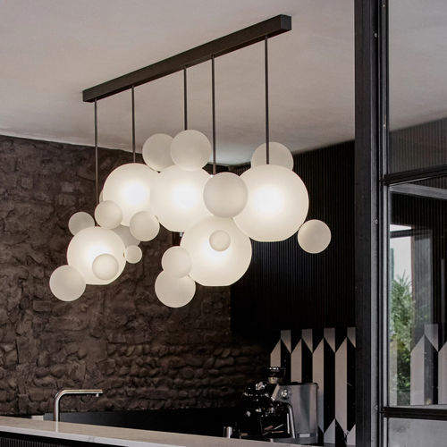 Lampadario contemporaneo - Bolle Frosted ZigZag 24 - Giopato & Coombes - in ottone / in vetro borosilicato / in vetro smerigliato