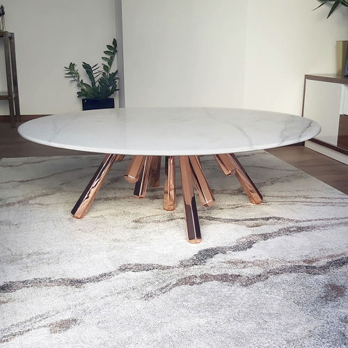 Tavolino basso contemporaneo - Amber - BITANGRA - in ottone / in marmo / con supporto in rame