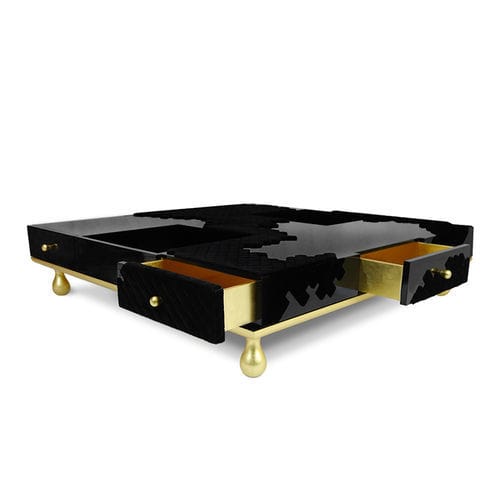 Tavolino basso contemporaneo - Isu - BITANGRA - in velluto / in fibra di vetro / con supporto in legno