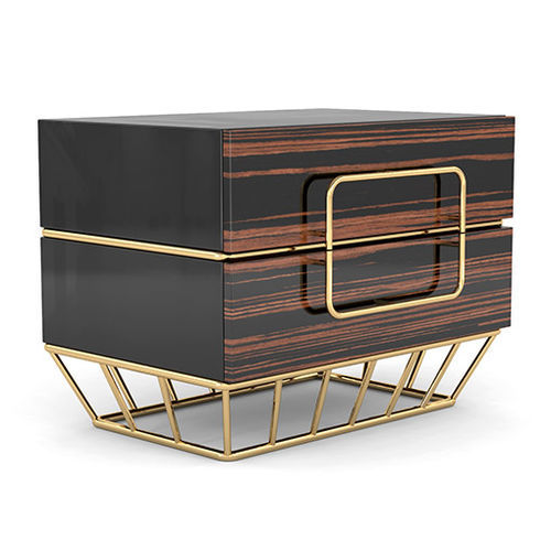 Comodino contemporaneo - Beam - BITANGRA - impiallacciato in legno / con supporto in ottone lucido / rettangolare