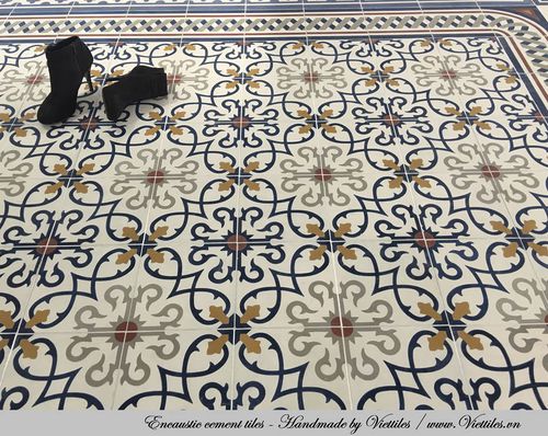 Piastrella in cemento encausto opaca - V20-296 - Viet Tiles Corporation - da interno / da pavimento / 20x20 cm