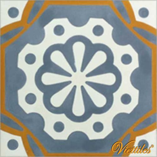 Piastrella in cemento encausto a scandola - V20-006 - Viet Tiles Corporation - quadrata / blu / fatta a mano