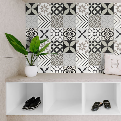 Piastrella in cemento encausto in cemento - BLACK WHITE - Viet Tiles Corporation - da interno / da esterno / da bagno