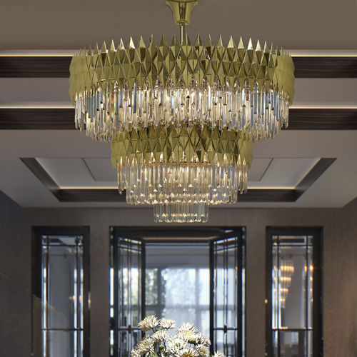 Lampadario contemporaneo - LUNE - K-LIGHTING - in cristallo / in acciaio inossidabile / a cascata