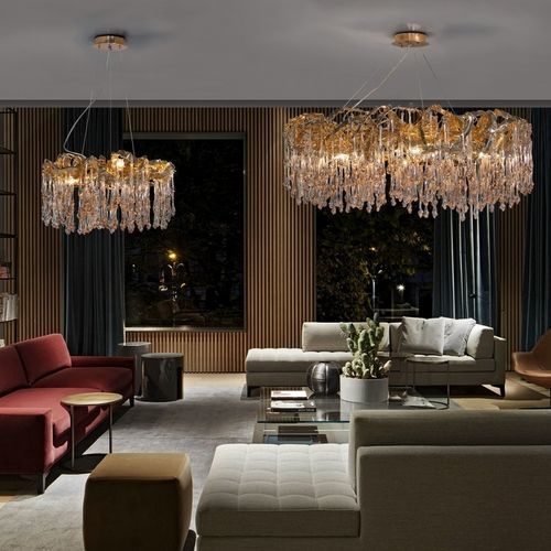 Lampadario contemporaneo - LINE SCULPTURE SMALL - K-LIGHTING - in vetro / in alluminio / da 6 lampadine