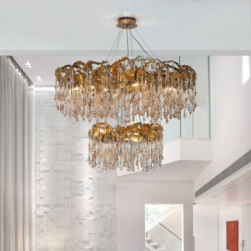 Lampadario contemporaneo - LINE SCULPTURE DOUBLE - K-LIGHTING - in vetro / in alluminio / contract