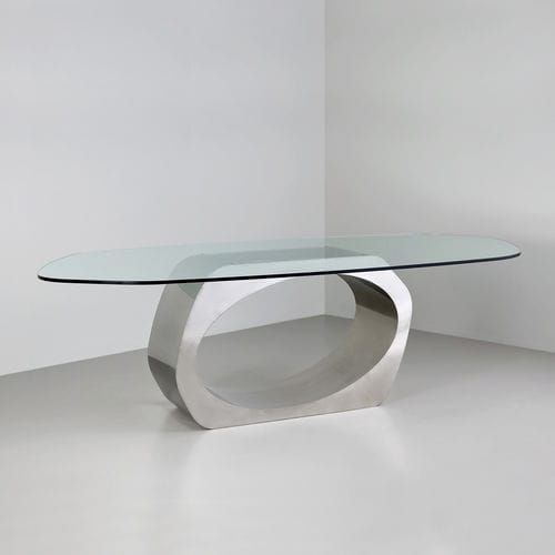 Tavolo da pranzo contemporaneo - Skye - TOM FAULKNER - in vetro / con supporto in acciaio inossidabile / per uso residenziale