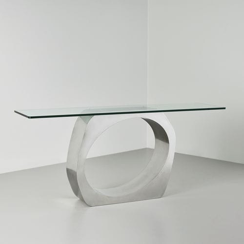Consolle contemporanea - Skye - TOM FAULKNER - in vetro / con supporto in acciaio / rettangolare