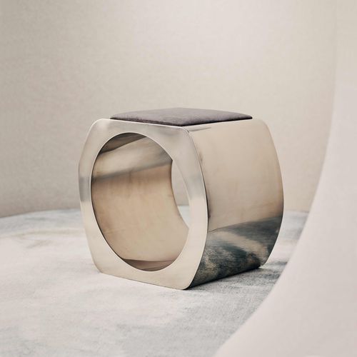 Sgabello contemporaneo - Skye - TOM FAULKNER - in pelle / con supporto in acciaio / imbottito