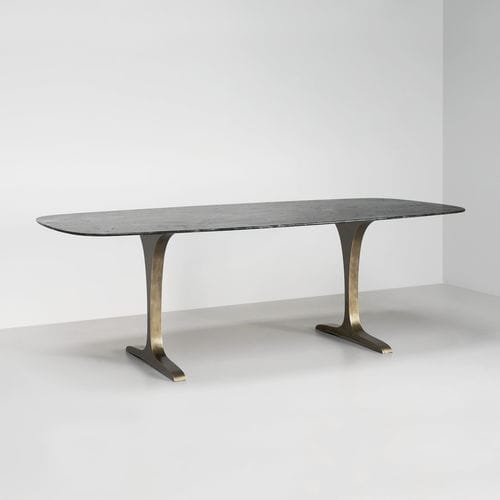 Tavolo da pranzo contemporaneo - Angel - TOM FAULKNER - in legno / in marmo / con supporto in acciaio