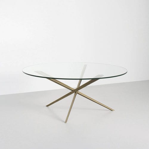 Tavolino basso design minimalista - Phoenix - TOM FAULKNER - in vetro / con supporto in acciaio / con supporto in bronzo