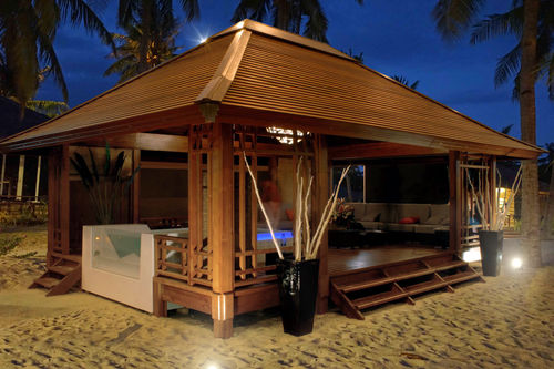 Copertura per spa in teak - 35M2 - Teck Time - in merbau / in resina intrecciata / fissa