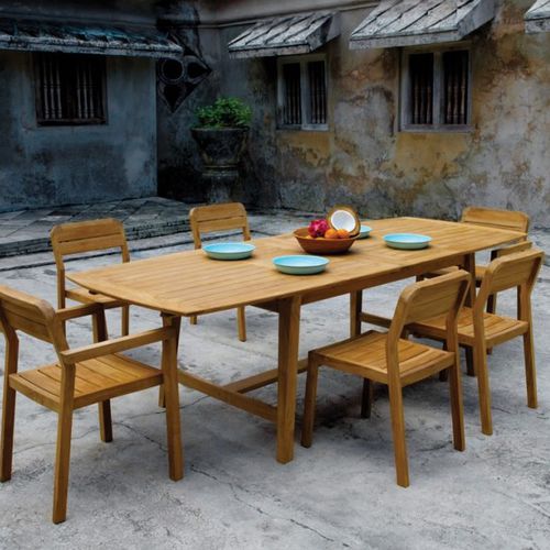 Tavolo contemporaneo - MOON - Ezeis - in teak / con supporto in teak / rettangolare