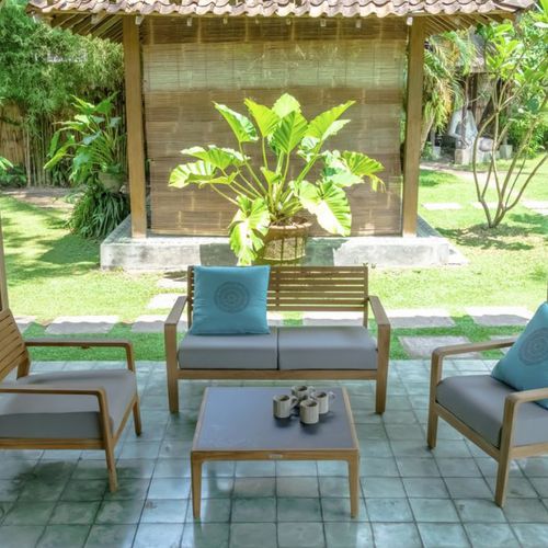 Divano contemporaneo - AQUARIVA - Ezeis - da esterno / grigio / in teak