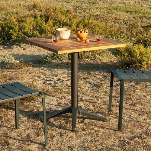Tavolo da bistrot contemporaneo - TYPON - Ezeis - in teak / con supporto in alluminio / quadrato