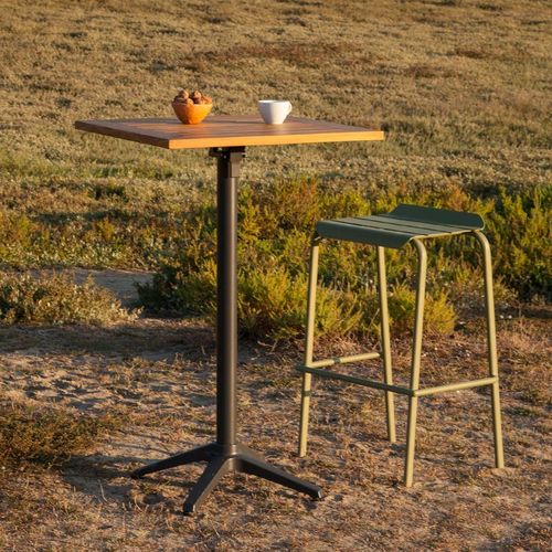 Tavolo alto contemporaneo - TYPON - Ezeis - in teak / con supporto in alluminio / quadrato