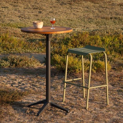 Tavolo alto contemporaneo - TYPON - Ezeis - in teak / con supporto in metallo / rotondo
