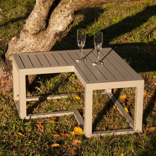 Tavolino basso contemporaneo - SPRING L - Ezeis - in alluminio / con supporto in alluminio / a forma di L