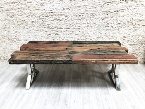 Tavolo da pranzo vintage - BURANO  - ARRELART - in legno massiccio / con supporto in metallo / rettangolare