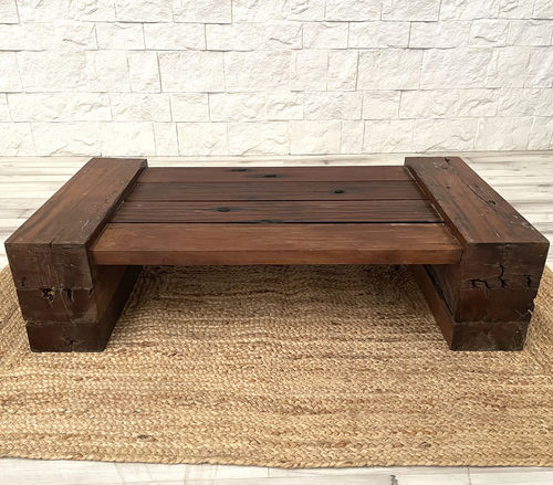 Tavolino basso design originale - ISABELLA  - ARRELART - in teak / con supporto in teak / rettangolare